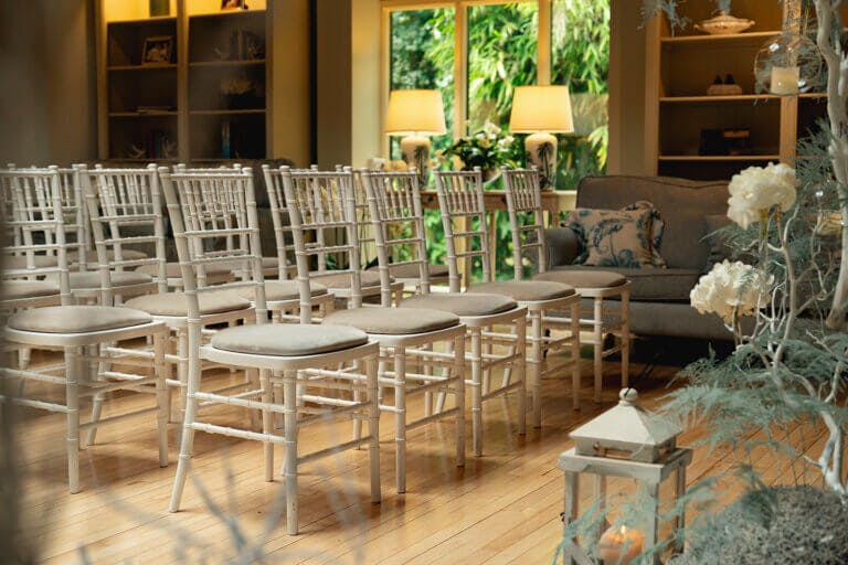 Wedding decor for winter wedding in the lounge at Careys Manor Hotel, Brockenhurst