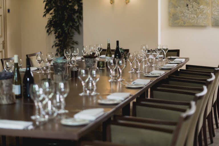 Large dining table set for a conference