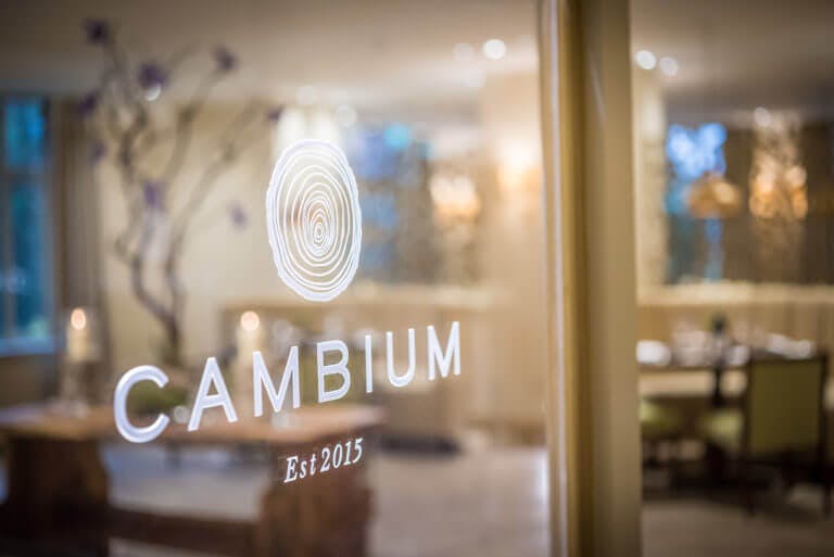 Interior of restaurant Cambium at Careys Manor Hotel & SenSpa