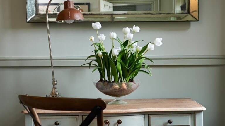 Flowers on a table in hotel suite