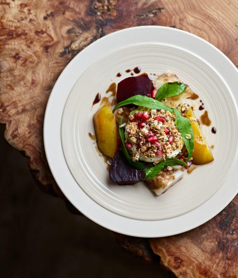Vegan salt baked root vegetable dish at Cambium restaurant