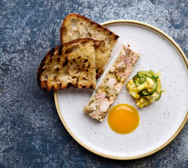Pork terrine with toasted sourdough and homemade pickle