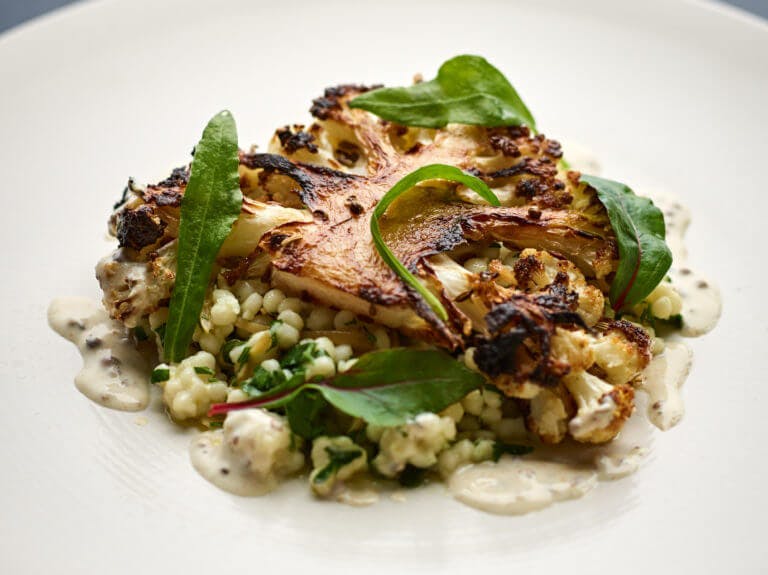 Cauliflower steak vegetarian menu option at Careys Manor Hotel & SenSpa