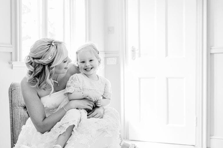 Lorella the bride with her daughter at her wedding at Careys Manor