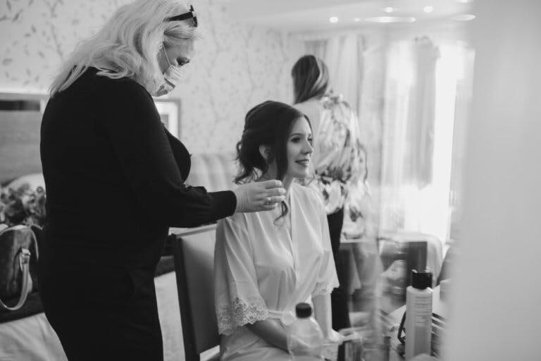 Bride Hannah has her hair done