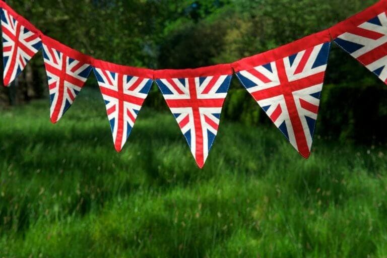Union Jack bunting hanging outdoors