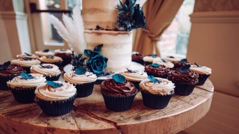 Wedding cake and cupcakes
