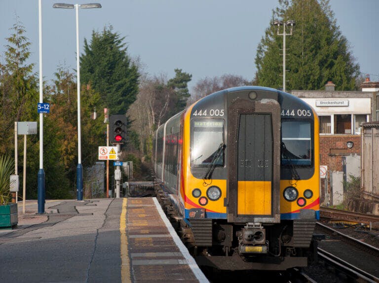 Train arriving at Brockenhurst train station, The New Forest