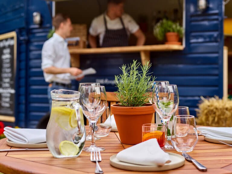 Outdoor dining at The Neigh Bar, Careys Manor Hotel & SenSpa