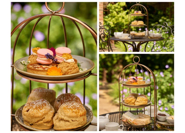 Summer afternoon tea on the terrace at Careys Manor Hotel & SenSpa photo collage