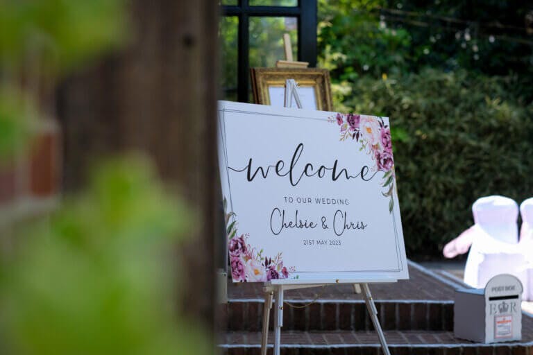 Wedding sign welcoming guests to the wedding of Chelsie & Chris