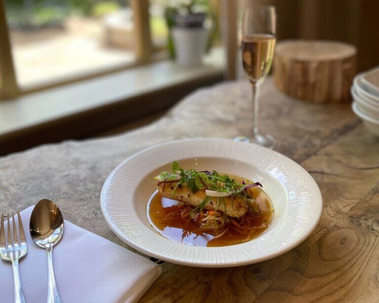 New Forest restaurant Cambium Monkfish dish is served