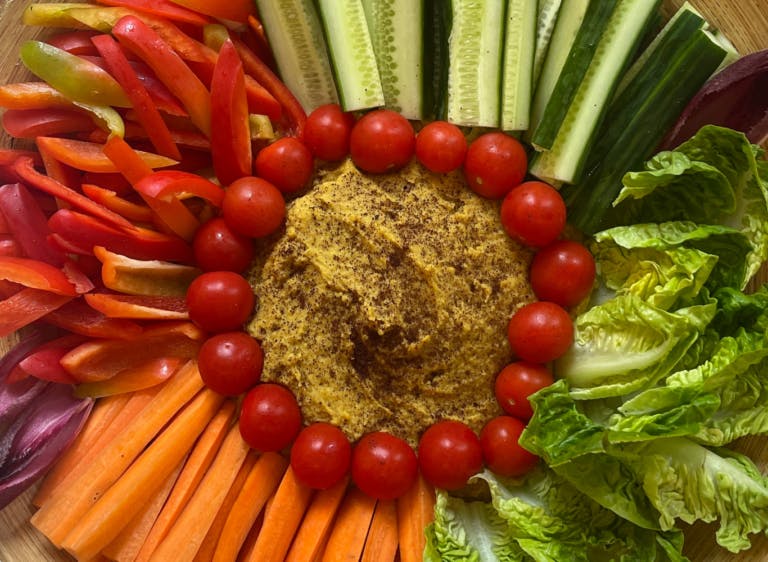 Corporate wellness lunch of crudités and hummus at Hampshire conference venue Careys Manor Hotel for a team away day