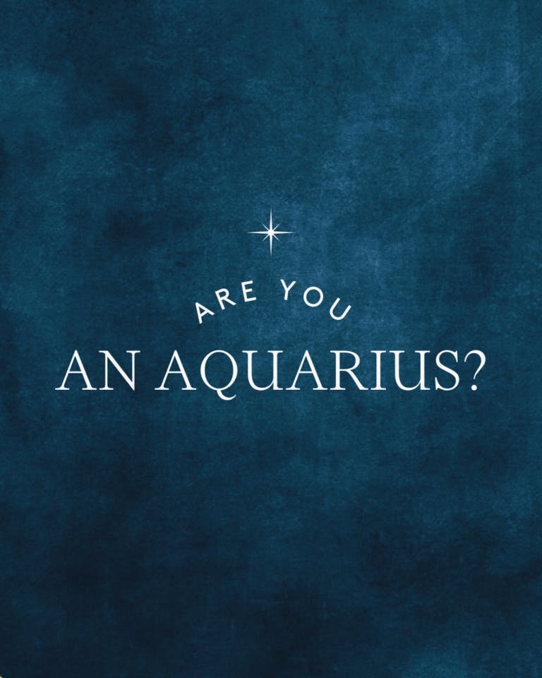 'Are you an Aquarius' question asked on dark blue background with star graphic