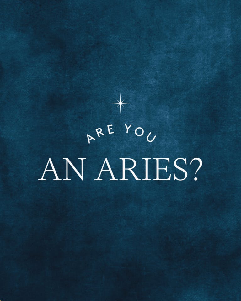 'Are you an Aries' question asked on dark blue background with star graphic