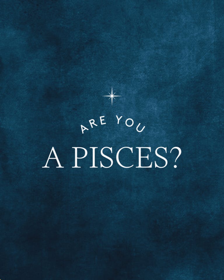 'Are you a Pisces' question asked on dark blue background with star graphic