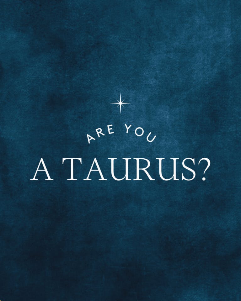 'Are you a Taurus' question asked on dark blue background with star graphic
