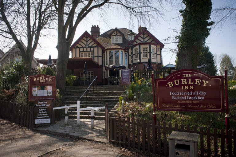 The Burley Inn entrance in autumn