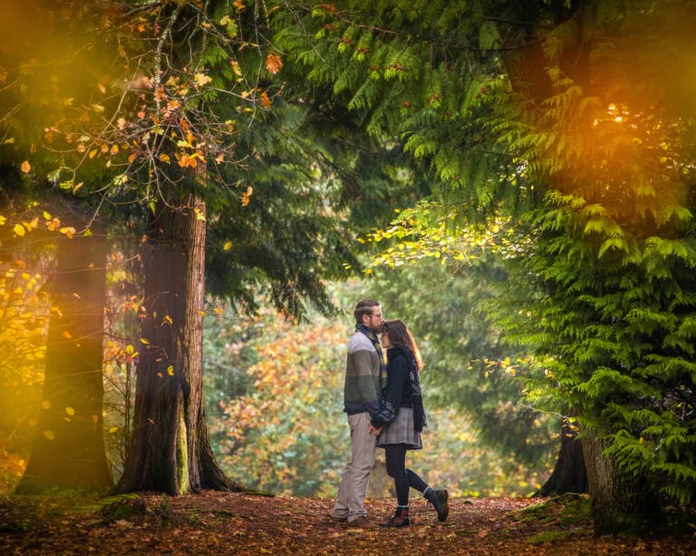 couple kissing under the trees in the New Forest