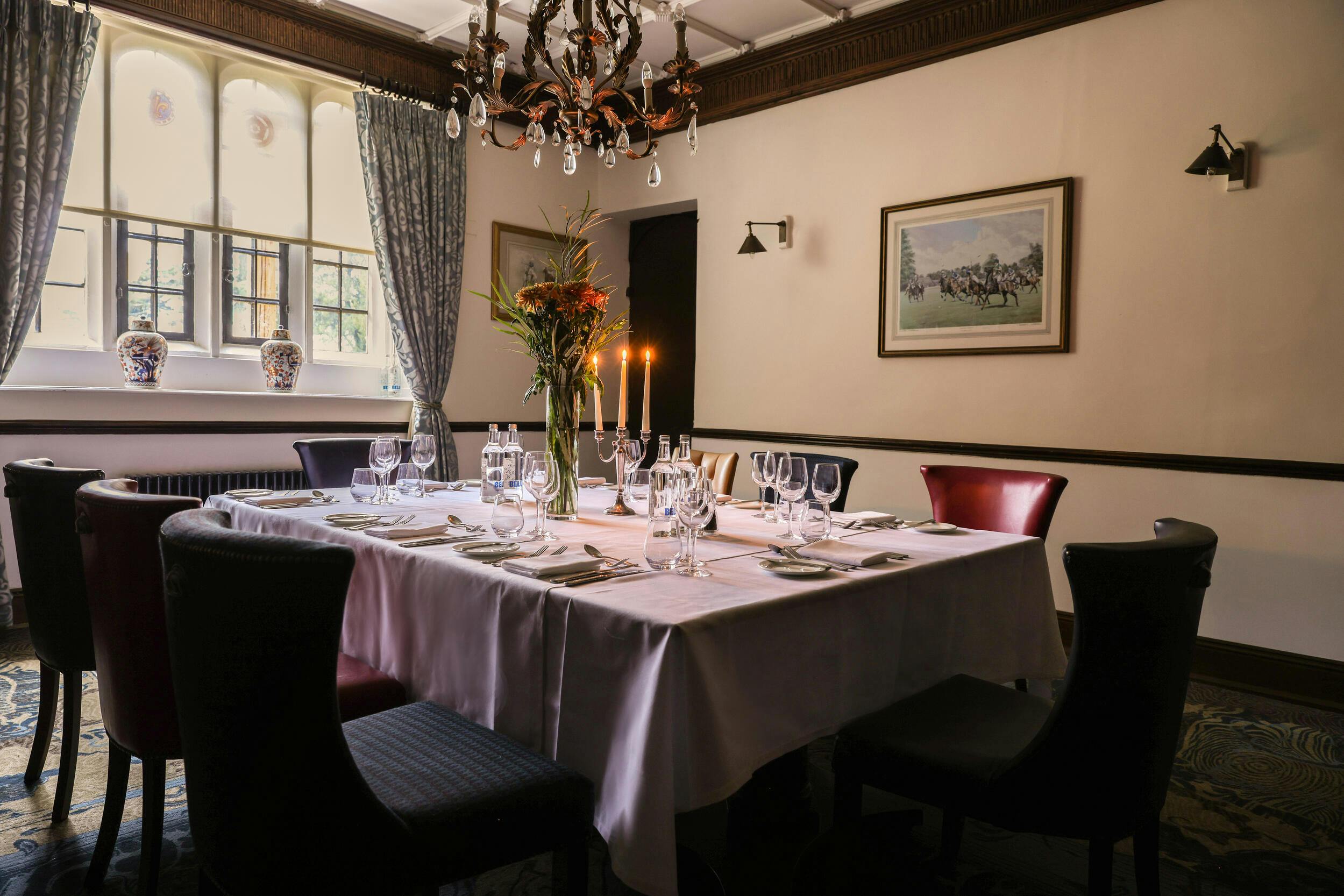 Corporate boardroom meeting setup in the wood-panelled Elizabethan suite at Ellenborough Park