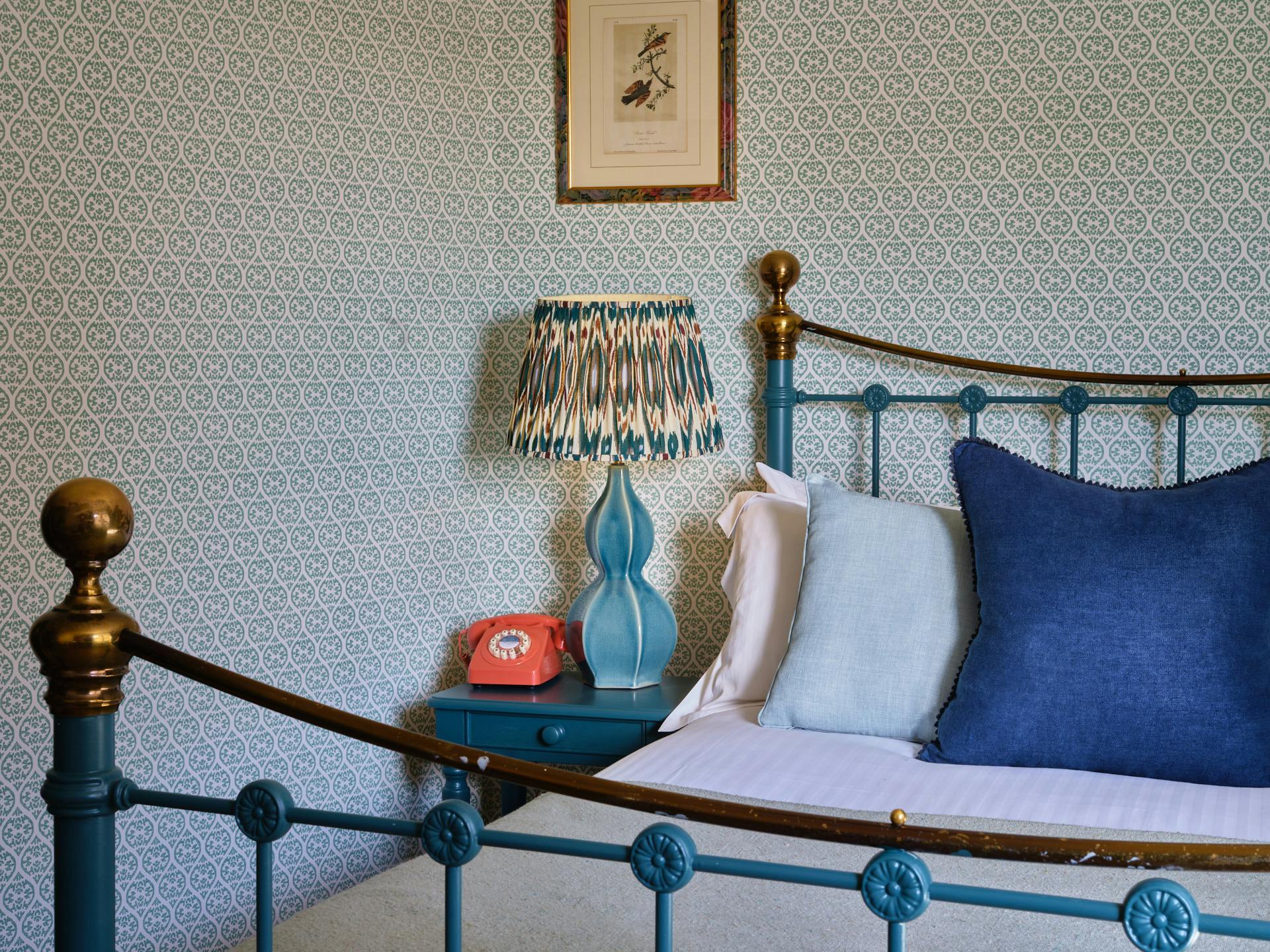 Beautiful designer wallpaper at The Old Bell Hotel in the Cotswolds