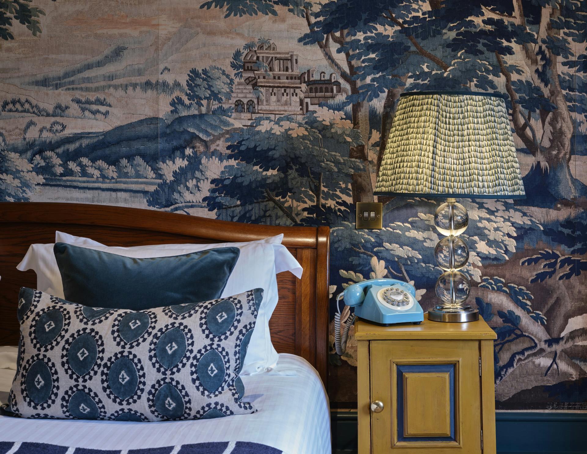 Beautiful Zardi and Zardi designed wallpaper at the Old Bell Hotel in the Cotswolds