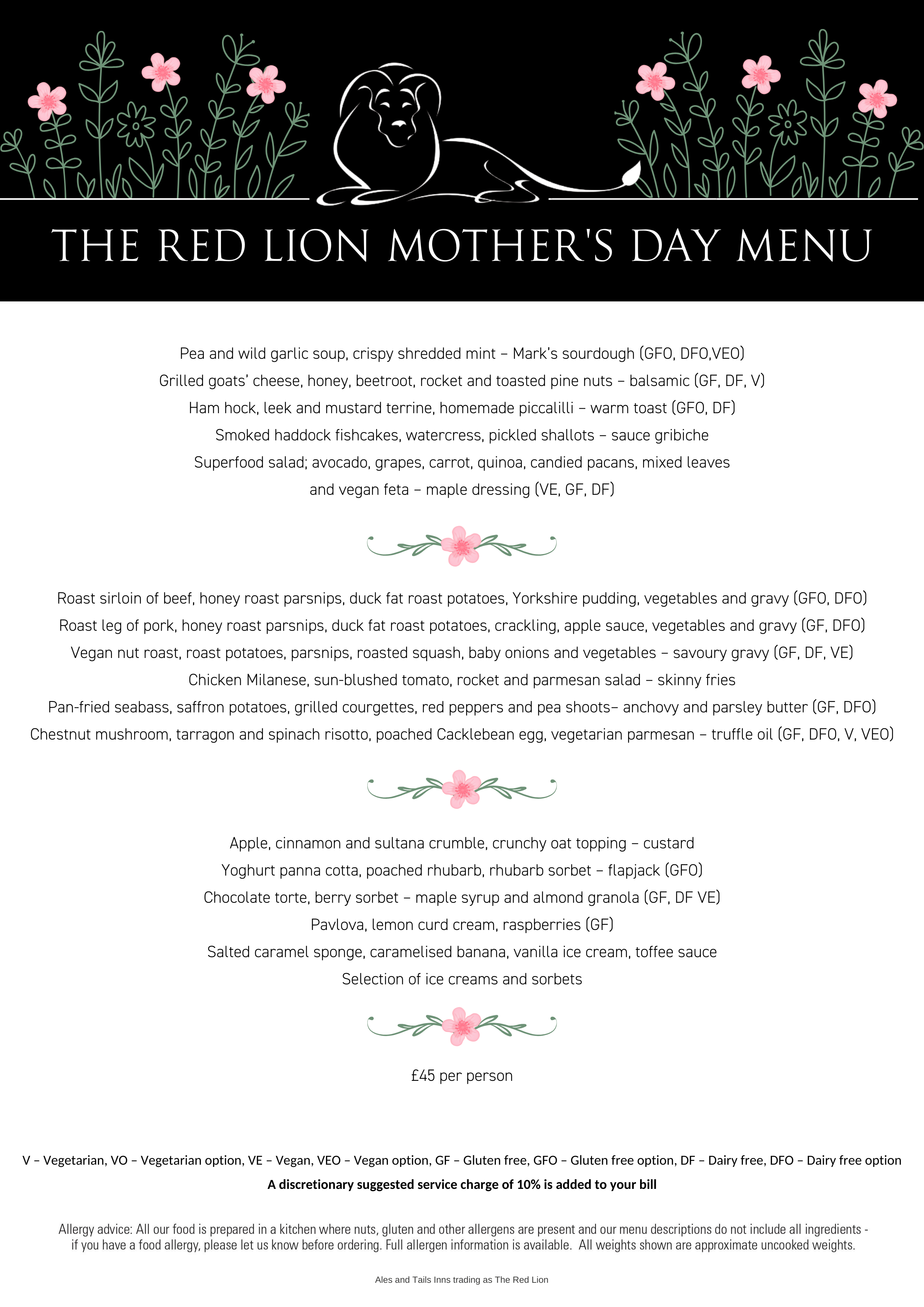 Mother's Day Lunch Menu 2025