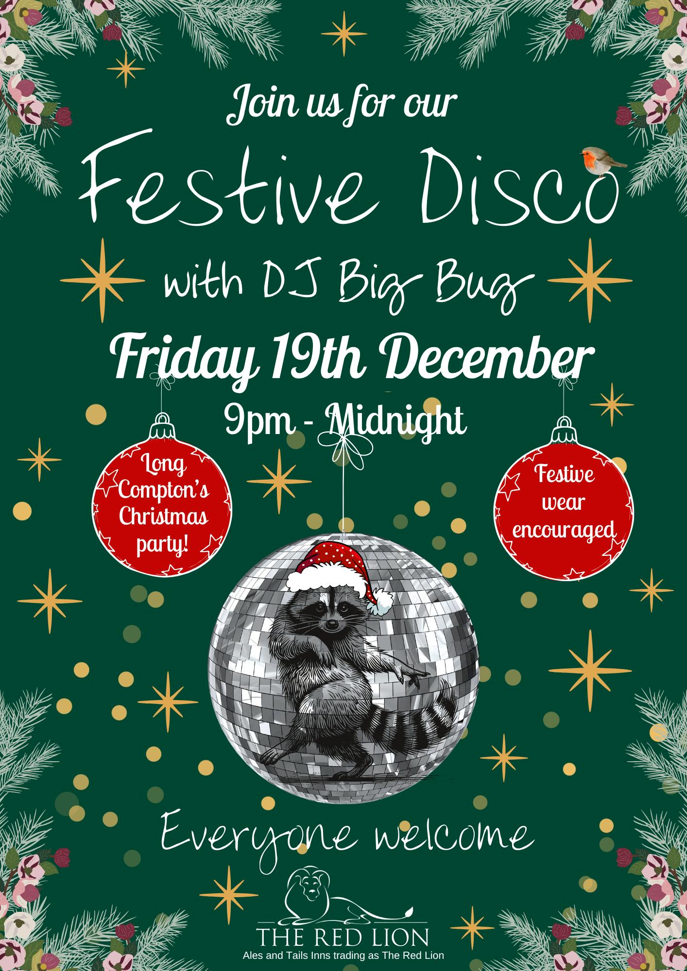 Festive disco at The Red Lion in Long Compton Friday 19th December. 
