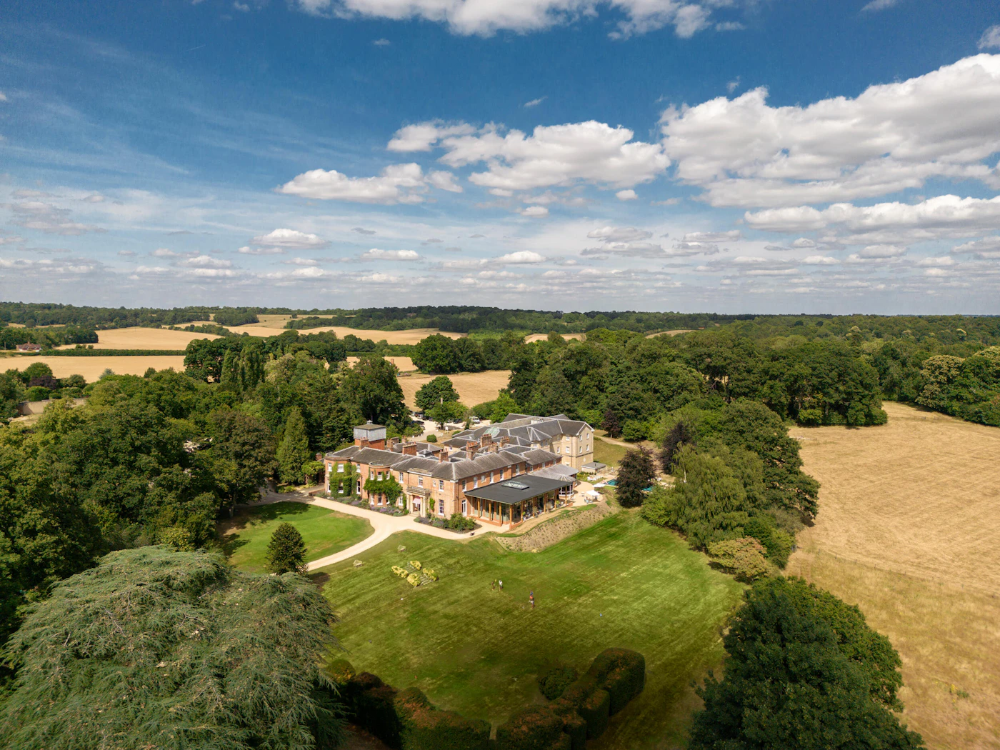 The Retreat Elcot Park and its grounds from the air