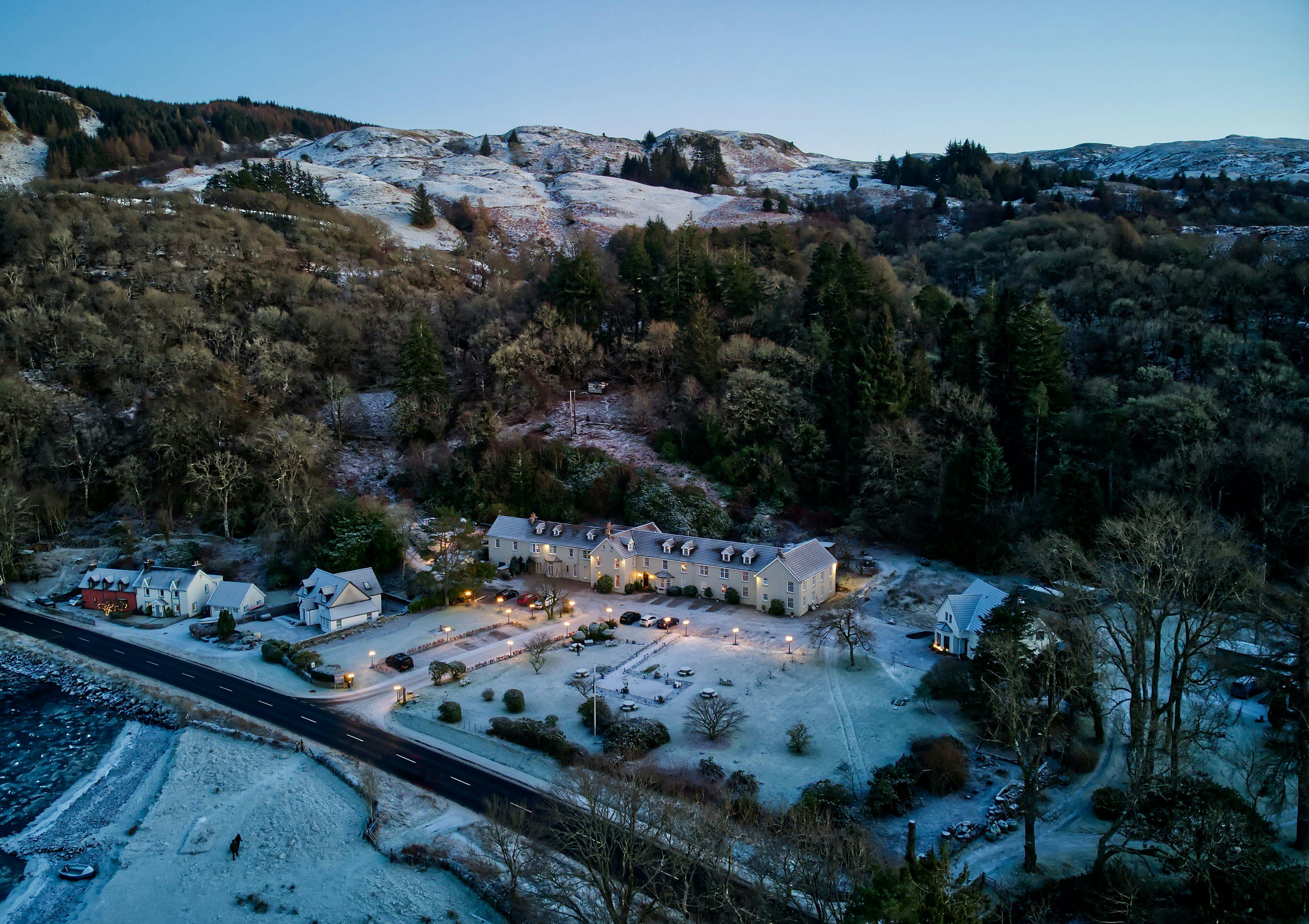 Christmas at Knipoch House hotel in 2024 - arial view if the hotel